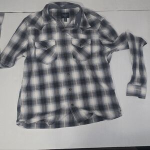 American Eagle Outfitters Gray and White Plaid Shirt